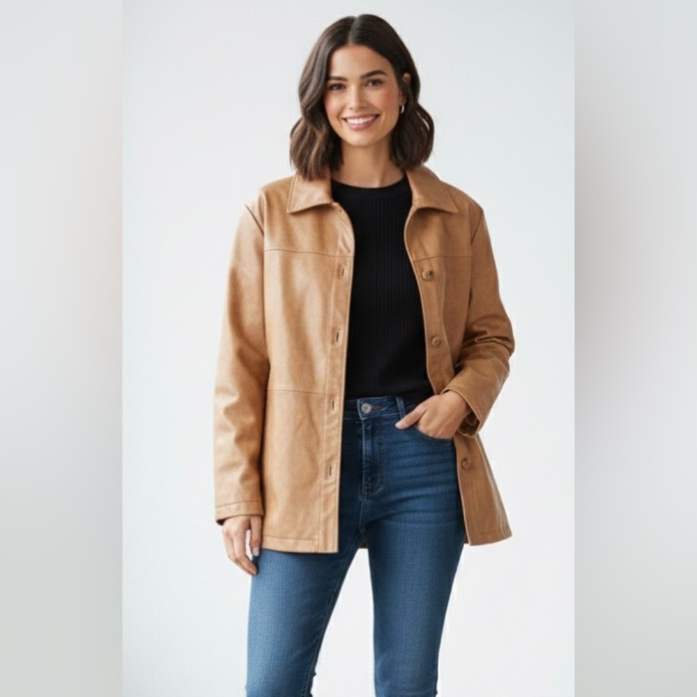 NWT Levi Strauss & Co Faux Leather Hip Length Beige jacket, XS